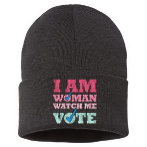 I Am Woman Watch Me Vote 2024 Sustainable Knit Beanie