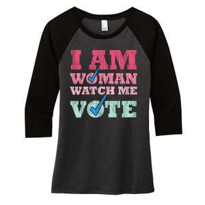 I Am Woman Watch Me Vote 2024 Women's Tri-Blend 3/4-Sleeve Raglan Shirt