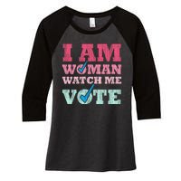 I Am Woman Watch Me Vote 2024 Women's Tri-Blend 3/4-Sleeve Raglan Shirt