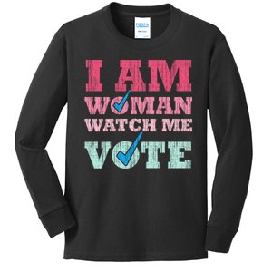 I Am Woman Watch Me Vote 2024 Kids Long Sleeve Shirt