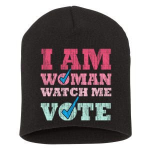 I Am Woman Watch Me Vote 2024 Short Acrylic Beanie