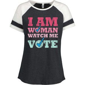 I Am Woman Watch Me Vote 2024 Enza Ladies Jersey Colorblock Tee