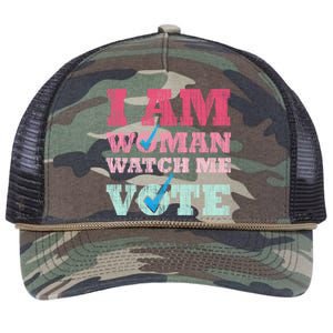 I Am Woman Watch Me Vote 2024 Retro Rope Trucker Hat Cap