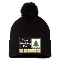 I Am Working For Christmas Break 5 Stars Xmas Tree Pom Pom 12in Knit Beanie