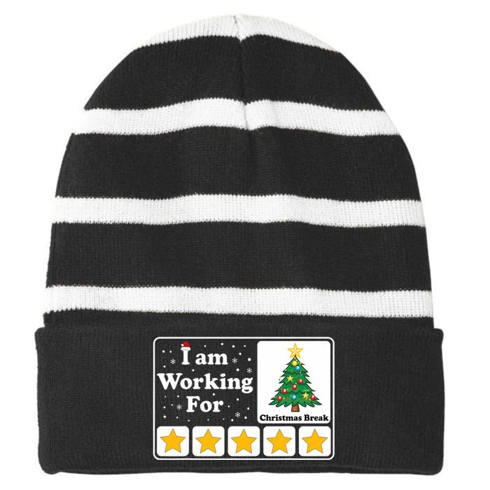 I Am Working For Christmas Break 5 Stars Xmas Tree Striped Beanie with Solid Band