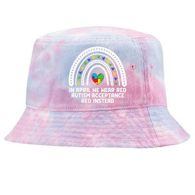 In April We Wear Red Autism Awareness Acceptance Red Instead Tie-Dyed Bucket Hat