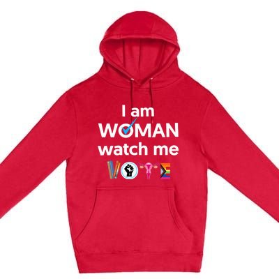 I Am Woman Watch Me Vote Childless Cat Lady Is Voting Kamala Premium Pullover Hoodie