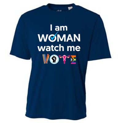 I Am Woman Watch Me Vote Childless Cat Lady Is Voting Kamala Cooling Performance Crew T-Shirt