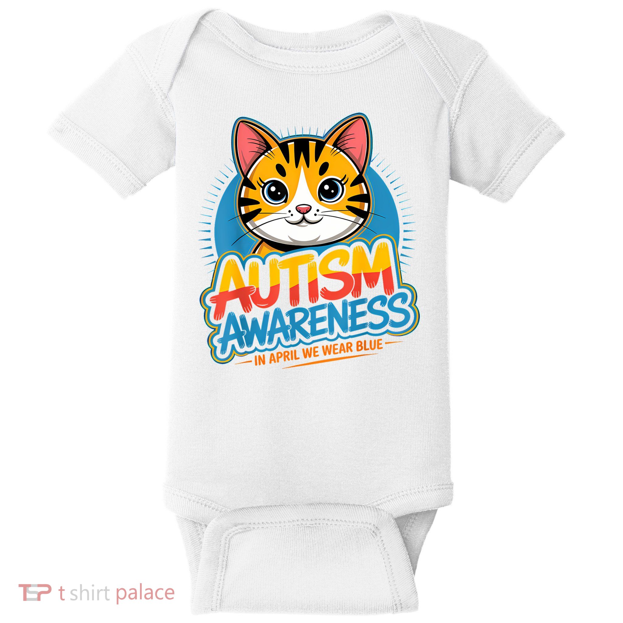 In April We Wear Blue Autism Awareness Cat Puzzle Boy Baby Bodysuit