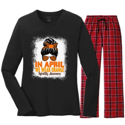 In April We Wear Orange Infertility Awareness Week Women's Long Sleeve Flannel Pajama Set 