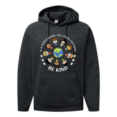 In A World Be Kind Earth Anti Bullying Unity Day Orange Performance Fleece Hoodie