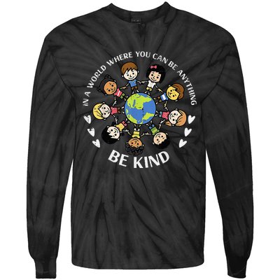 In A World Be Kind Earth Anti Bullying Unity Day Orange Tie-Dye Long Sleeve Shirt