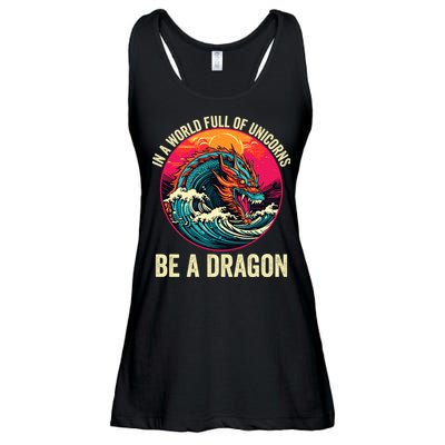 In A World Full Of Unicorns Be A Dragon Unicorns & Dragons Dragon Lovers Ladies Essential Flowy Tank