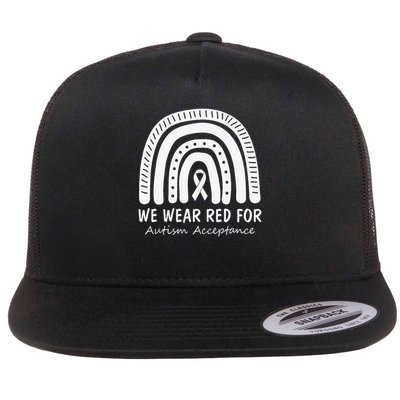 In April We Wear Red Instead Autism Awareness Acceptance Flat Bill Trucker Hat