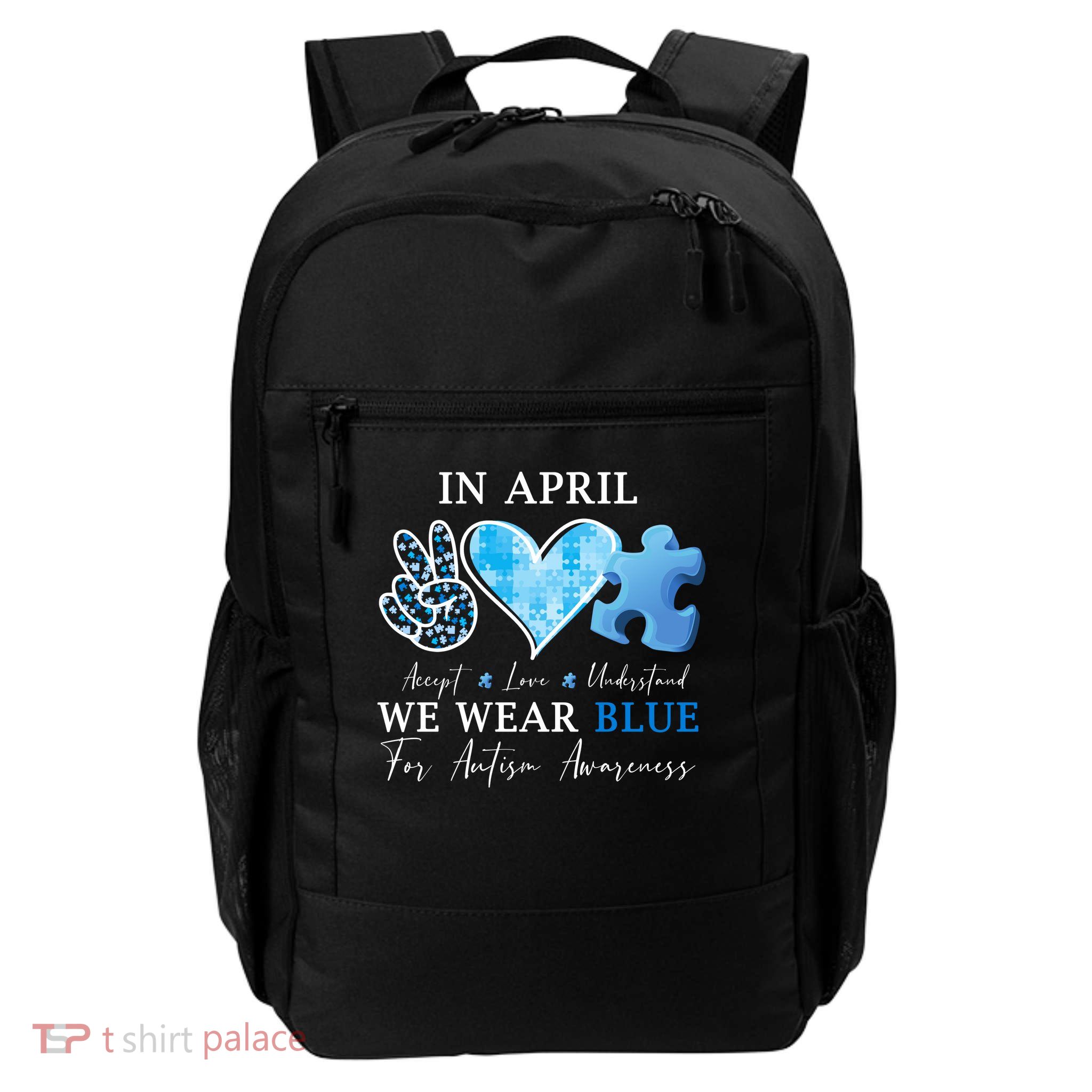 In April We Wear Blue Autism Awareness Daily Commute Backpack