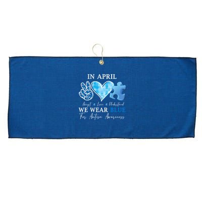 In April We Wear Blue Autism Awareness Large Microfiber Waffle Golf Towel