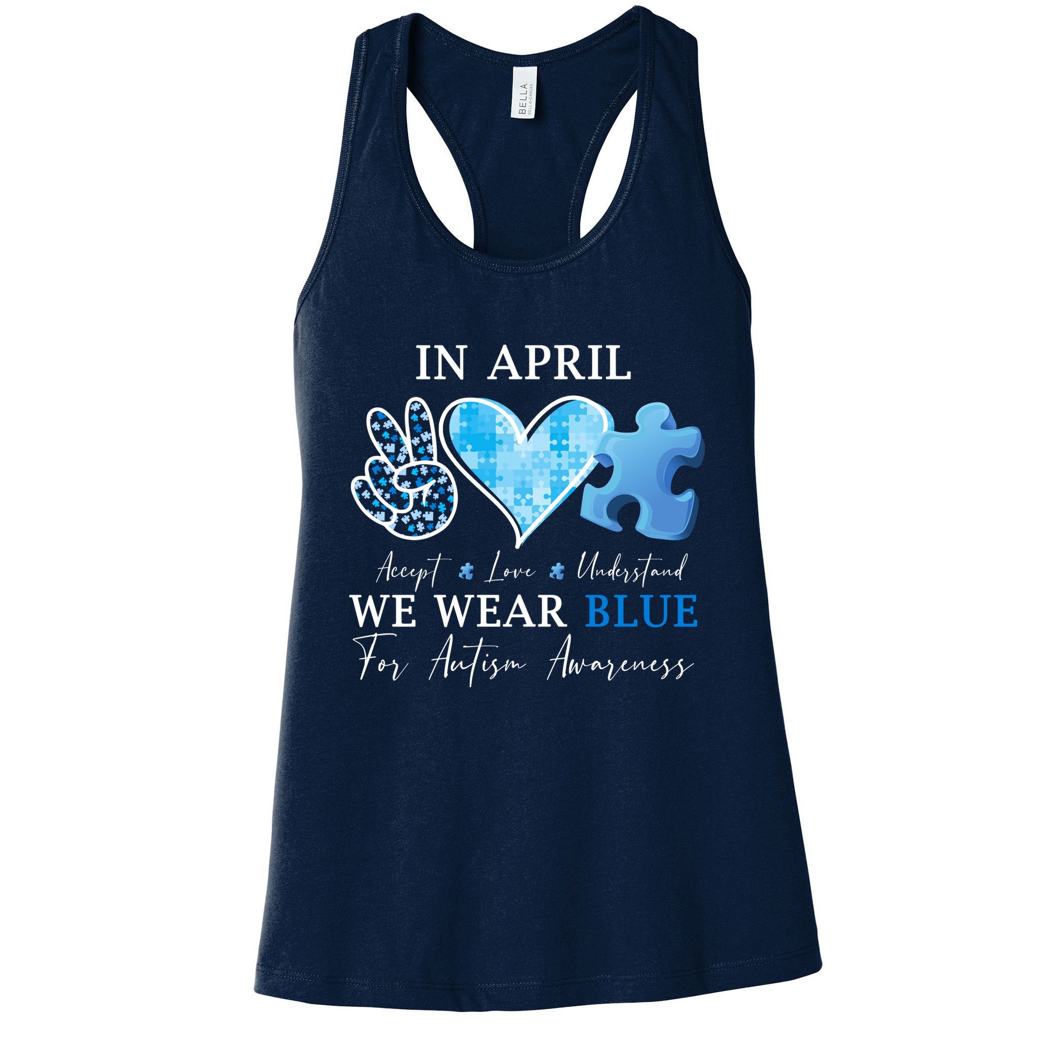 In April We Wear Blue Autism Awareness Womens Tank Top