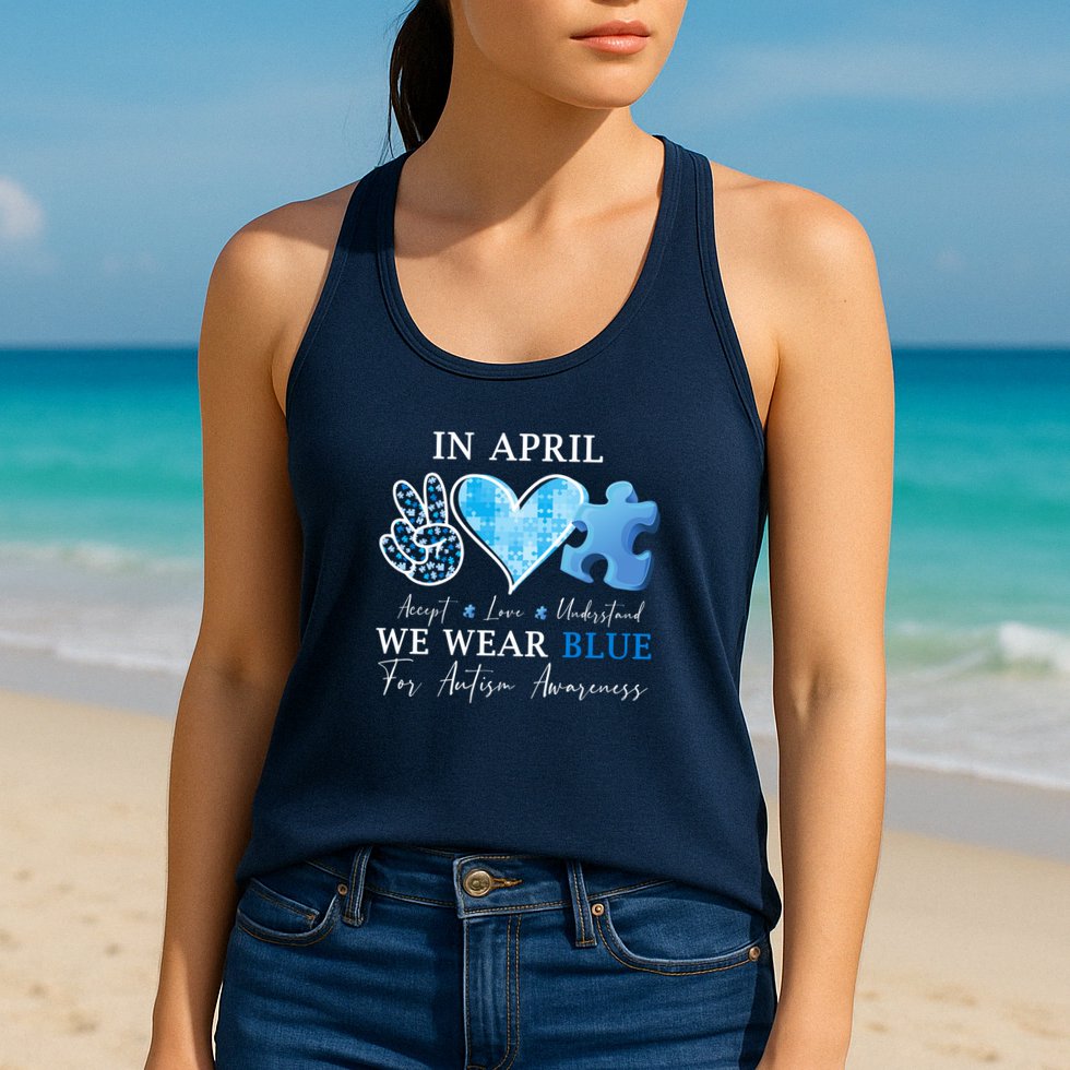 In April We Wear Blue Autism Awareness Womens Tank Top