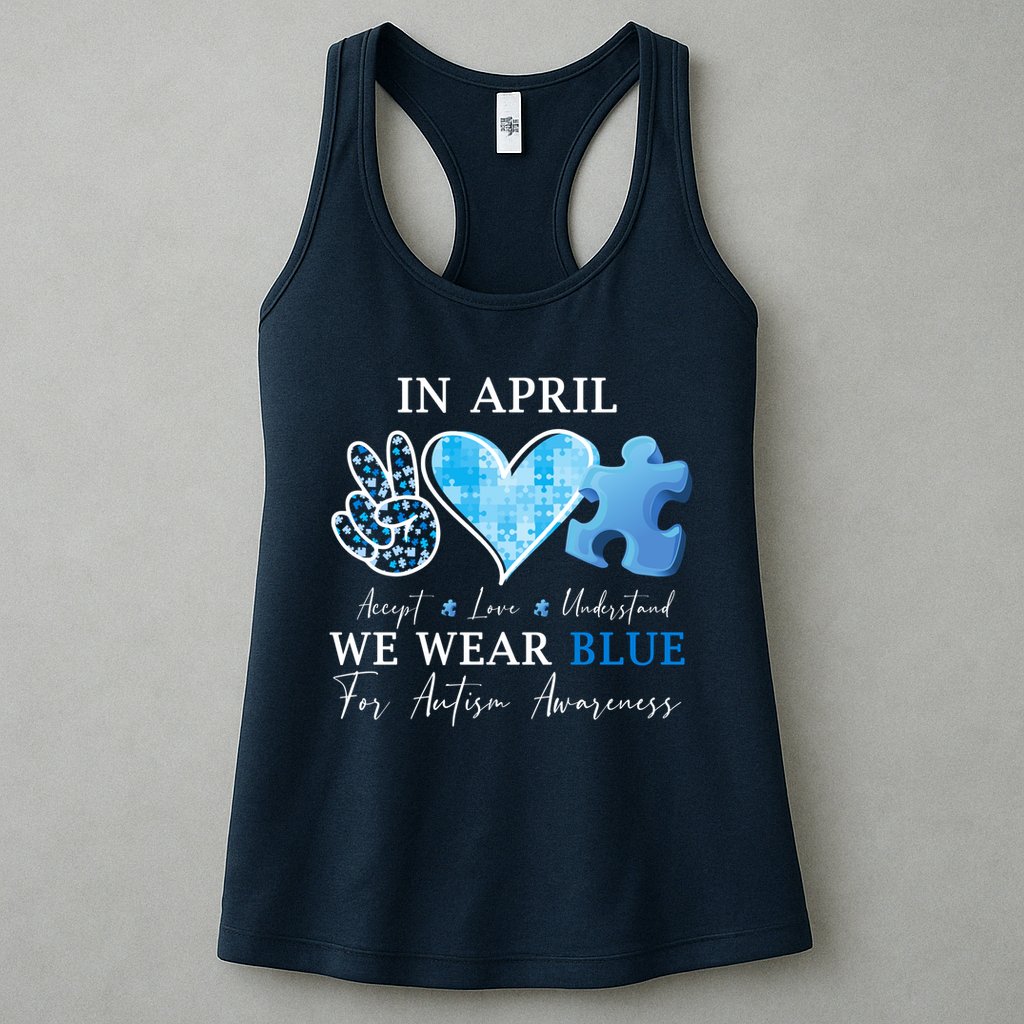 In April We Wear Blue Autism Awareness Womens Tank Top
