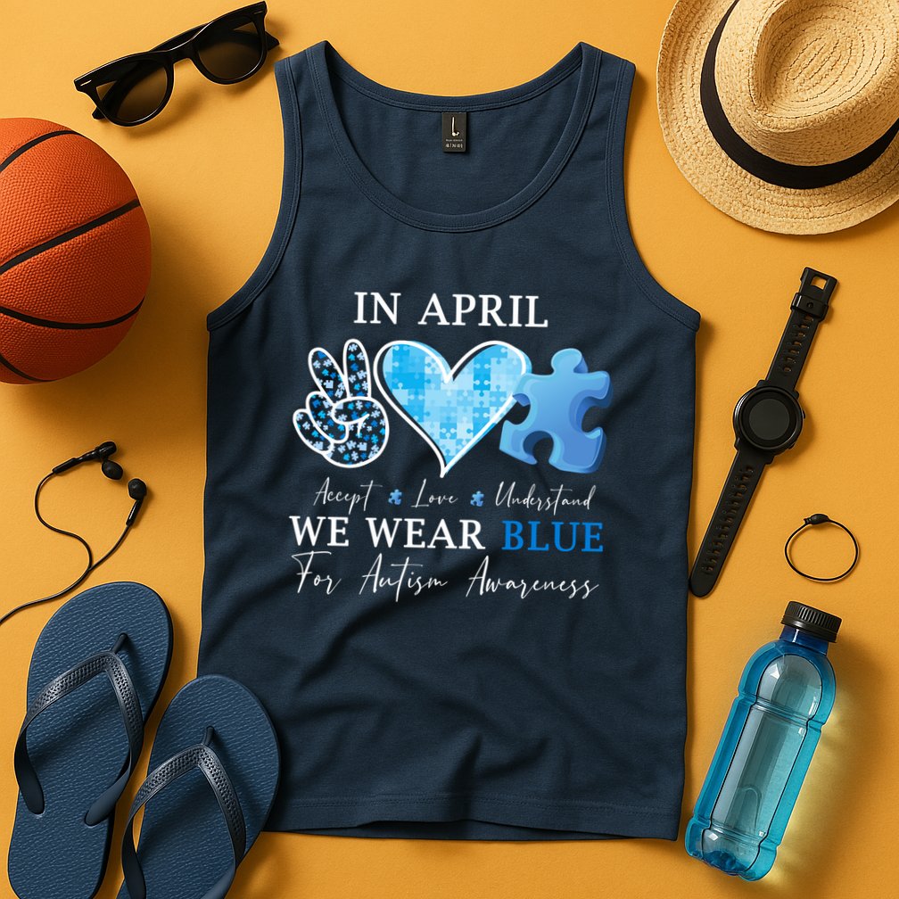 In April We Wear Blue Autism Awareness Tank Top