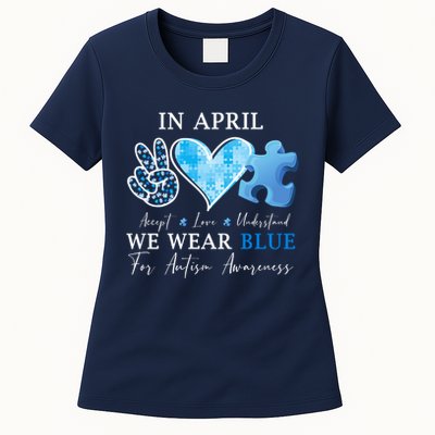 In April We Wear Blue Autism Awareness Womens T-Shirt
