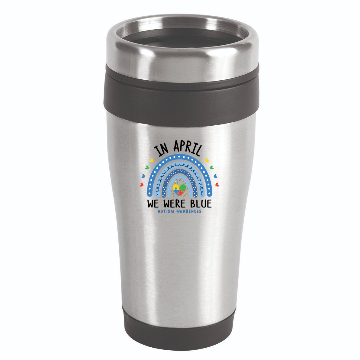 In April We Wear Blue Autism Awareness 16oz Travel Tumbler