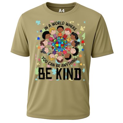 In a world where you can be anything Be Kind Autism Support Cooling Performance Crew T-Shirt
