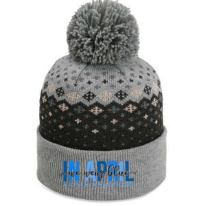 In April We Wear Blue Autism Awareness The Baniff Cuffed Pom Beanie