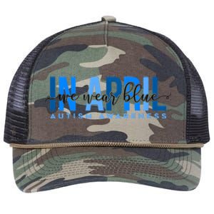 In April We Wear Blue Autism Awareness Retro Rope Trucker Hat Cap