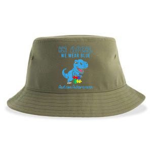 In April We Wear Blue Autism Awareness Month Dinosaur Sustainable Bucket Hat