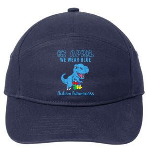 In April We Wear Blue Autism Awareness Month Dinosaur 7-Panel Snapback Hat