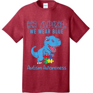 In April We Wear Blue Autism Awareness Month Dinosaur T-Shirt