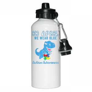 In April We Wear Blue Autism Awareness Month Dinosaur Aluminum Water Bottle