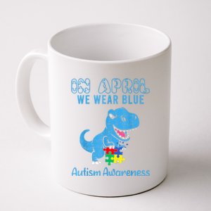 In April We Wear Blue Autism Awareness Month Dinosaur Coffee Mug