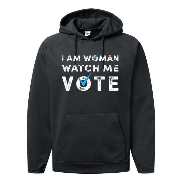 I Am Woman Watch Me Vote Vintage Performance Fleece Hoodie