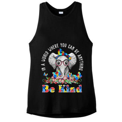 In A World Where You Can Be Anything Be Kind Autism Elephant Ladies PosiCharge Tri-Blend Wicking Tank