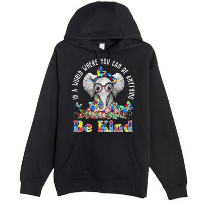 In A World Where You Can Be Anything Be Kind Autism Elephant Premium Pullover Hoodie