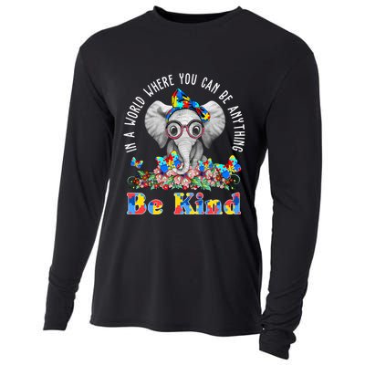 In A World Where You Can Be Anything Be Kind Autism Elephant Cooling Performance Long Sleeve Crew