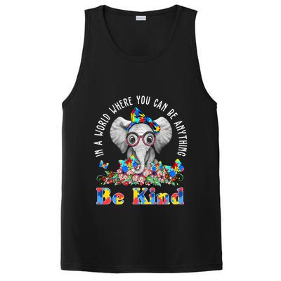 In A World Where You Can Be Anything Be Kind Autism Elephant PosiCharge Competitor Tank