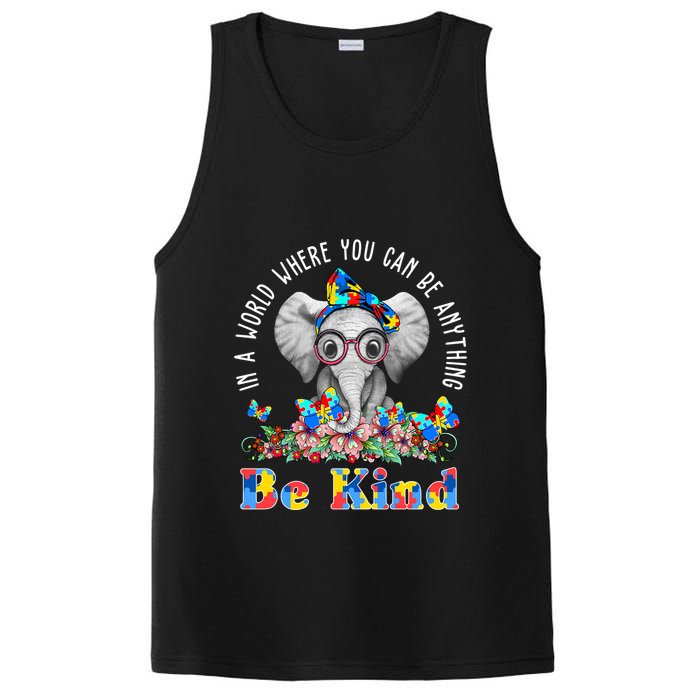 In A World Where You Can Be Anything Be Kind Autism Elephant PosiCharge Competitor Tank