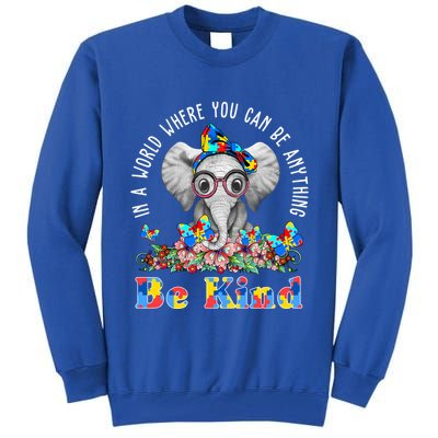 In A World Where You Can Be Anything Be Kind Autism Elephant Tall Sweatshirt