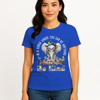 In A World Where You Can Be Anything Be Kind Autism Elephant Womens T-Shirt