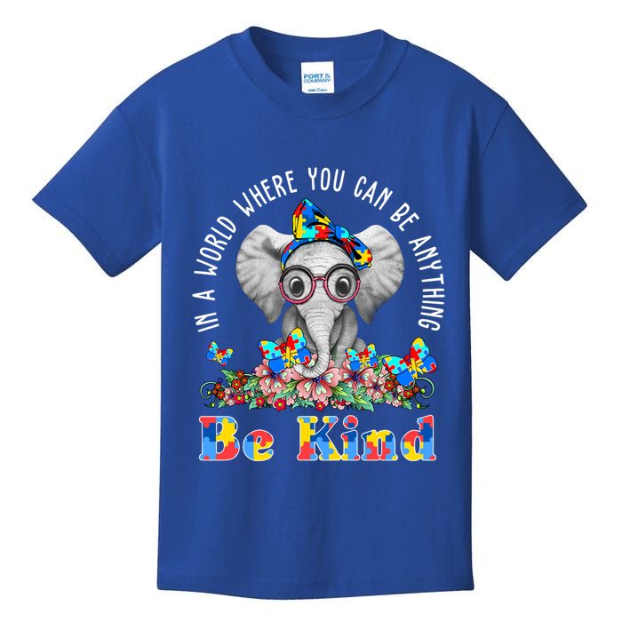 In A World Where You Can Be Anything Be Kind Autism Elephant Kids T-Shirt