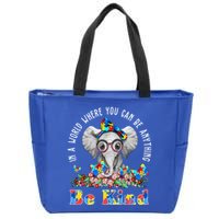 In A World Where You Can Be Anything Be Kind Autism Elephant Zip Tote Bag