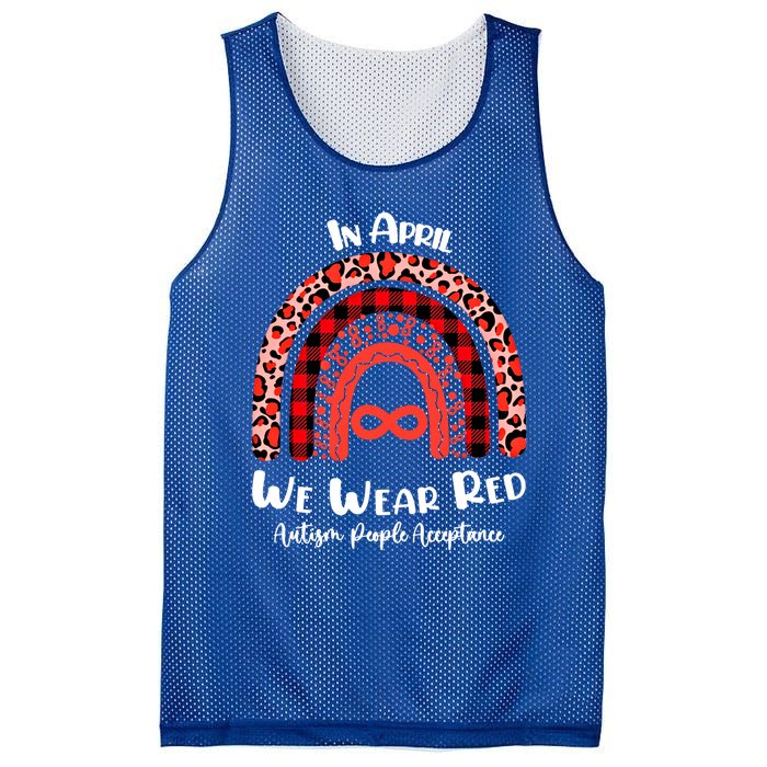 In April We Wear Red Instead Autism People Acceptance Gift Mesh Reversible Basketball Jersey Tank