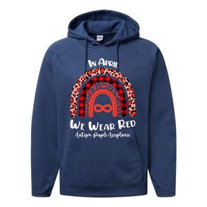 In April We Wear Red Instead Autism People Acceptance Gift Performance Fleece Hoodie