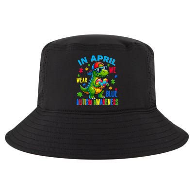 In April We Wear Blue Autism Awareness Month Dinosaur Trex Gift Cool Comfort Performance Bucket Hat