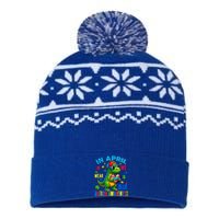 In April We Wear Blue Autism Awareness Month Dinosaur Trex Gift USA-Made Snowflake Beanie