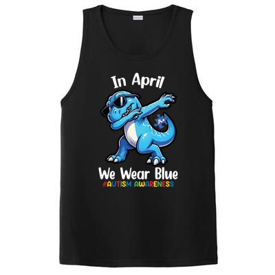 In April We Wear Blue Autism Awareness Month Dinosaur Trex Cool Gift PosiCharge Competitor Tank