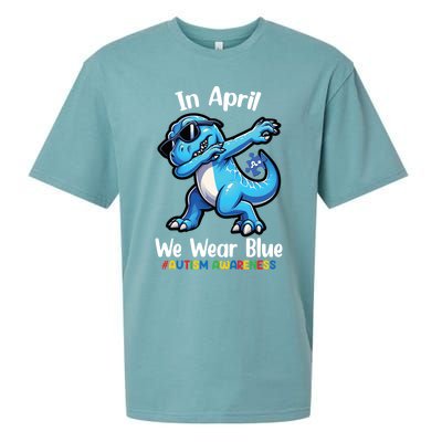 In April We Wear Blue Autism Awareness Month Dinosaur Trex Cool Gift Sueded Cloud Jersey T-Shirt